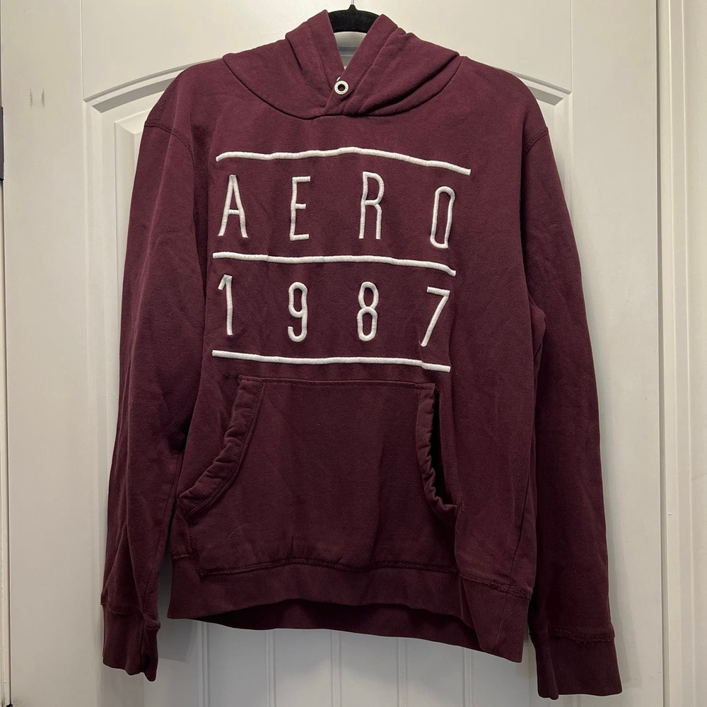 Aeropostale Women’s Embroidered 1987 Soft Pullover Hoodie Sweatshirt Size L Red